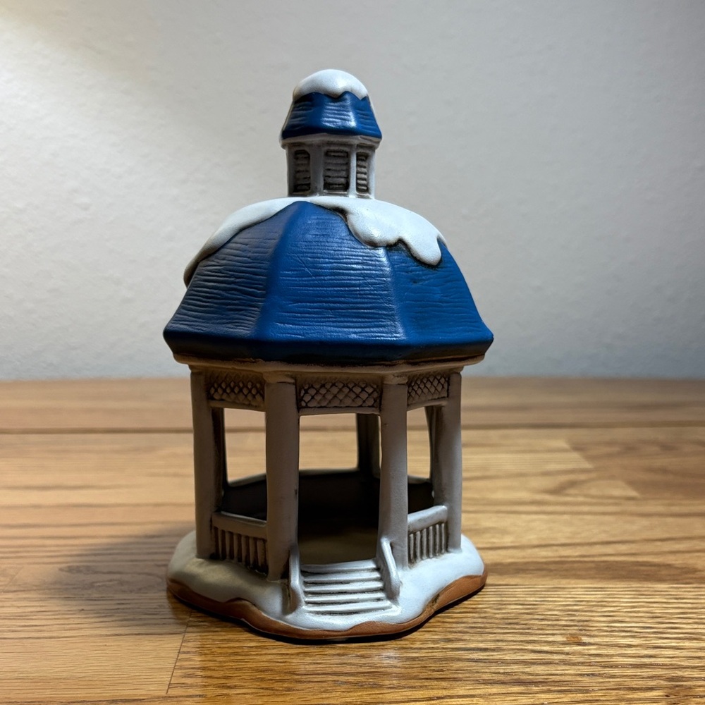 Lefton Colonial Village Blue and White Snow-Capped Gazebo